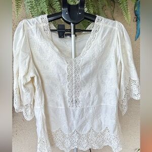 Elegant White Lace Trim Blouse